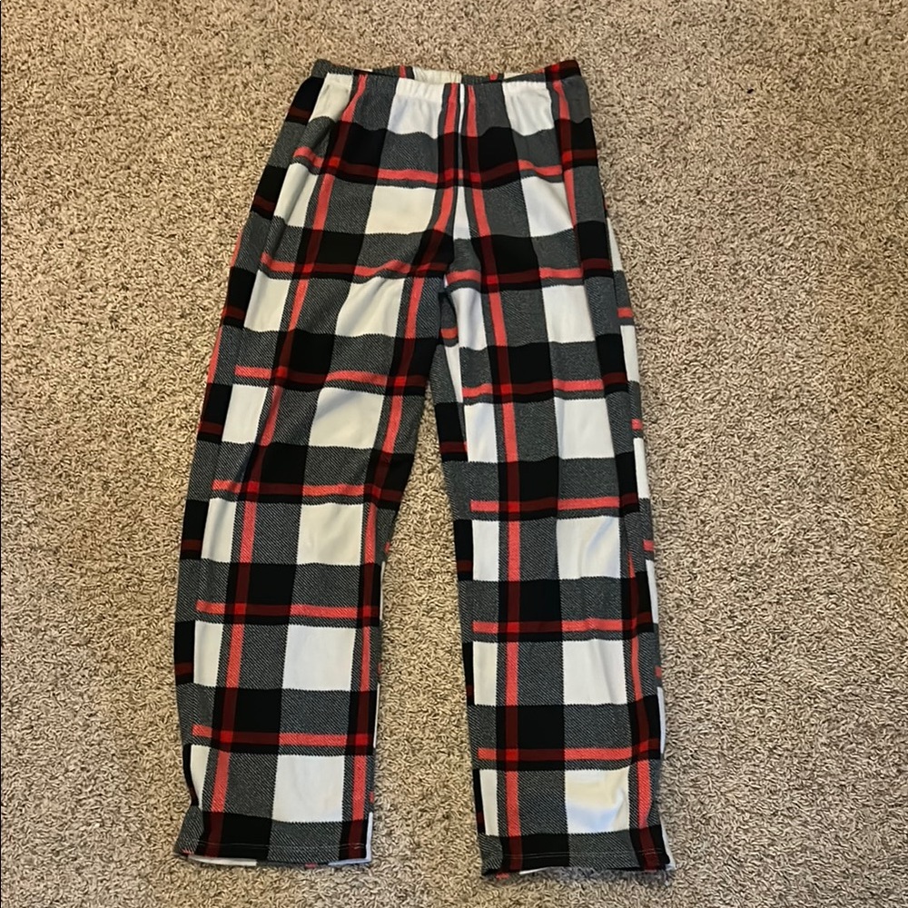 Plaid Pajama Bottoms - Black, Red, White